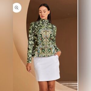 NWT ACEGOLFS Bold Baroque Green Floral Ruffle Golf Jacket UPF Sun Protection Sm